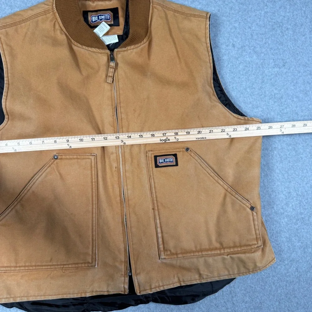 Big Smith Mens XL Brown Duck Canvas Work Vest Quilted Lined HB1200EBW Full Zip